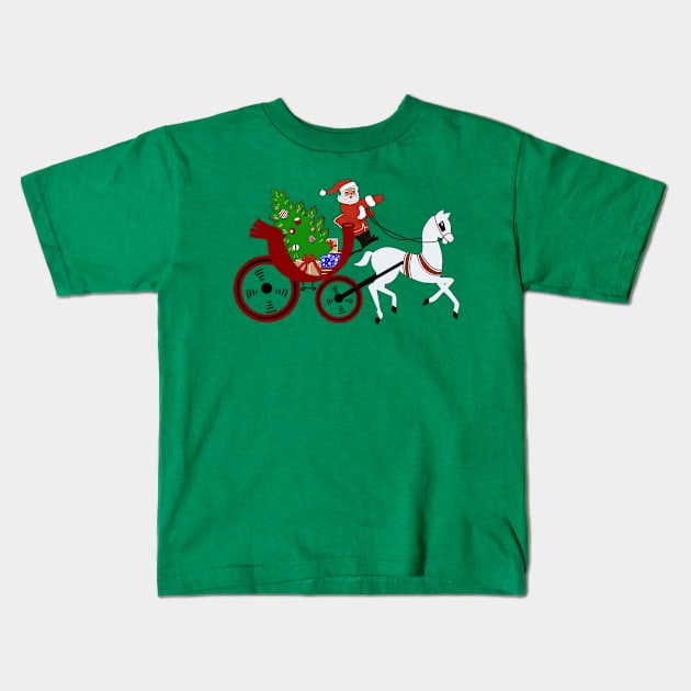 Santa Claus Riding in a Horse and Carriage Kids T-Shirt by FlippinTurtles